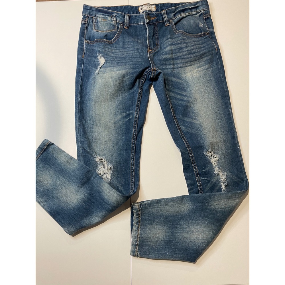Free People Womens Distressed Skinny Jeans Blue Denim Low Rise Size 28